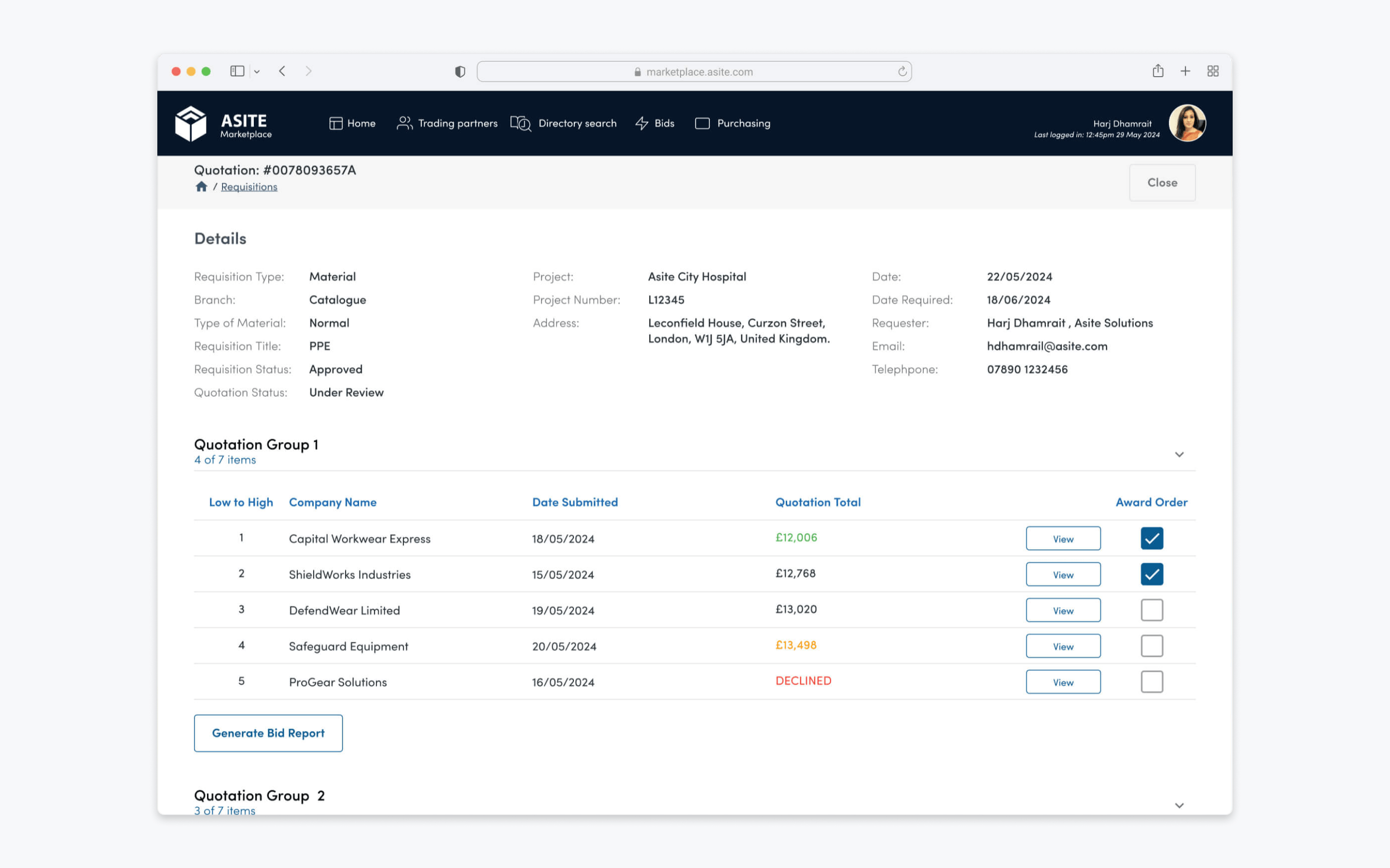 wi-Q mobile ordering interface